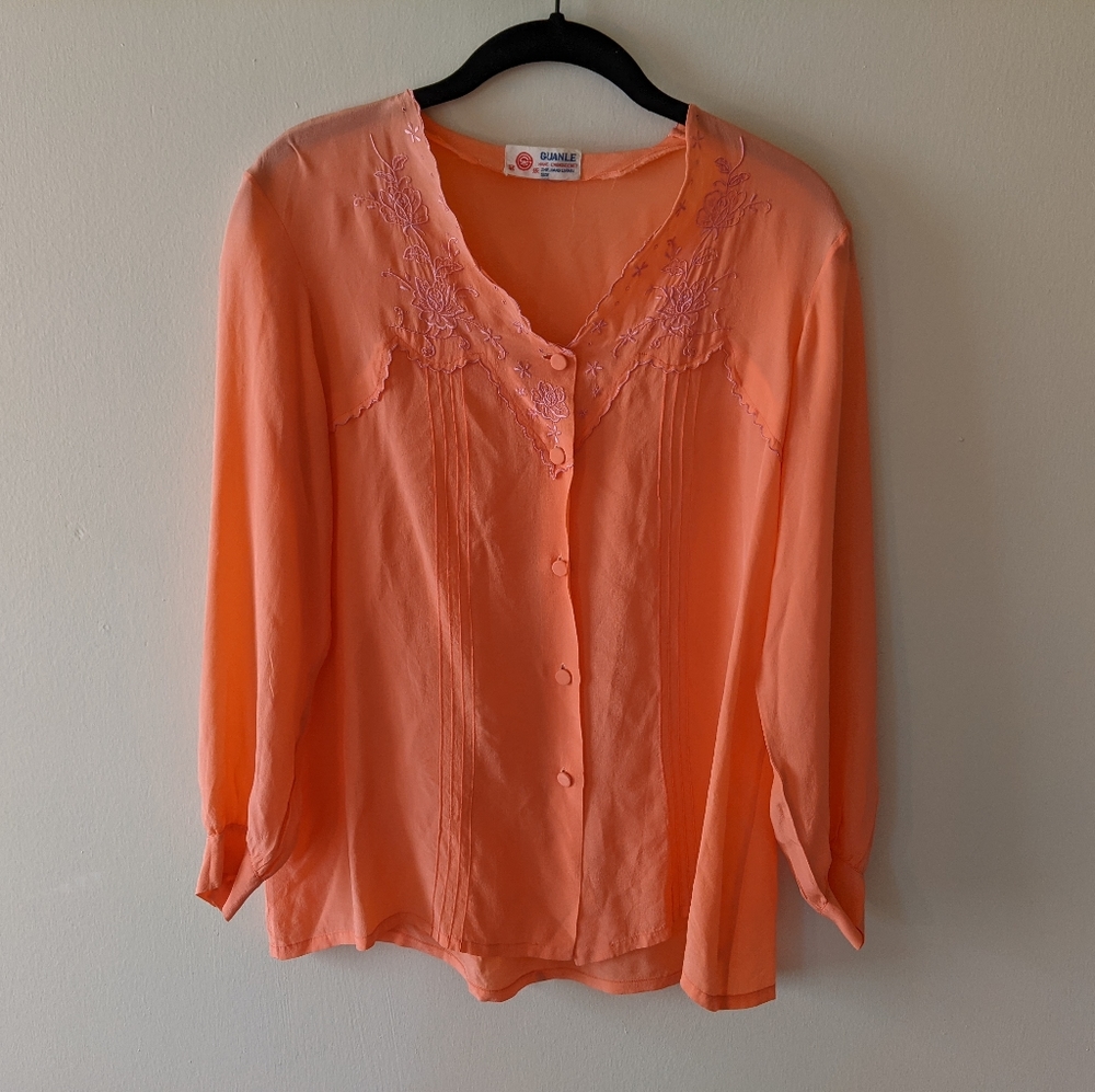 Vintage Chinese Silk Shirt Hand Embroidered